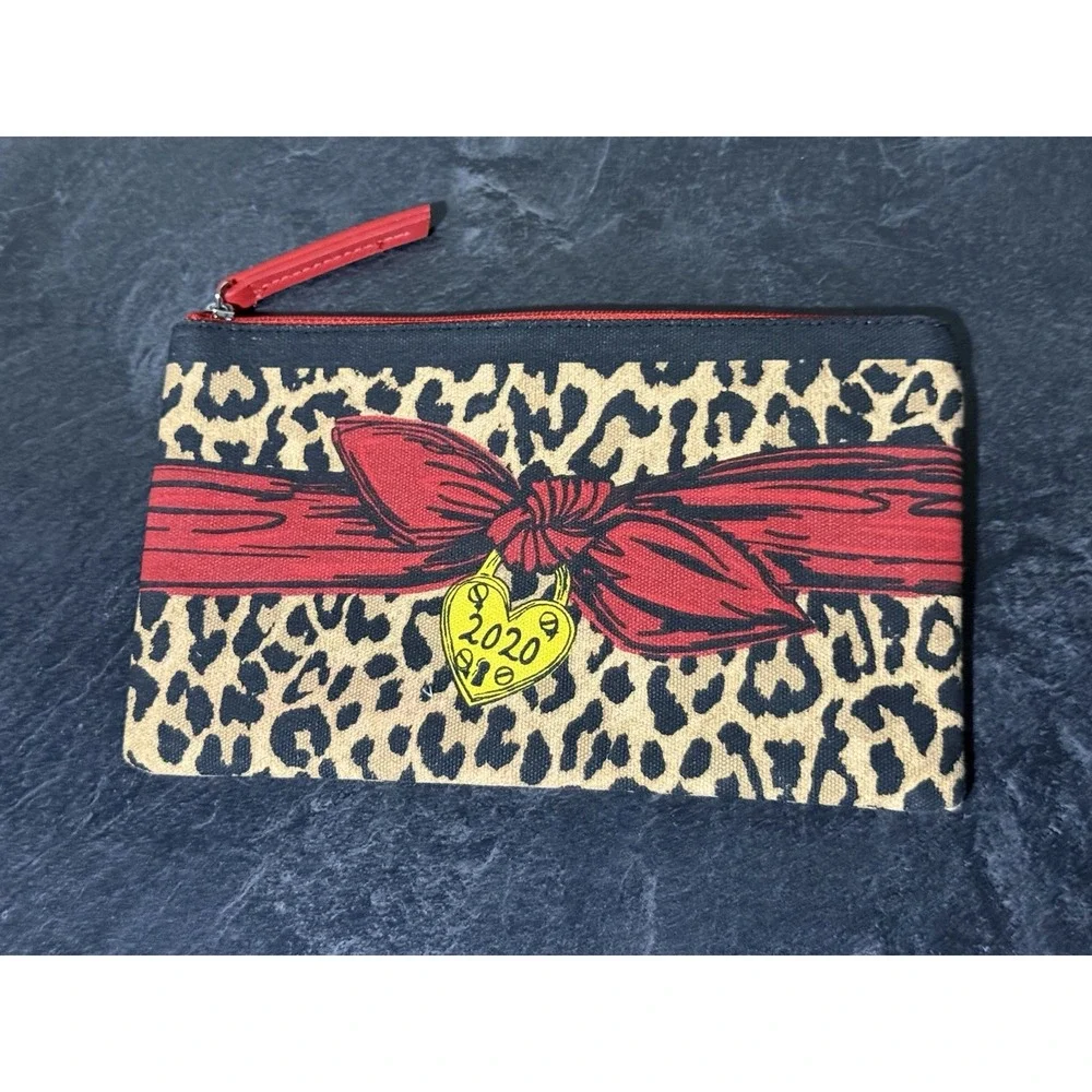 Brighton 2020 Cheetah Cotton Canvas Zippered Pouch Cosmetic Make-Up Bag 9x5.5